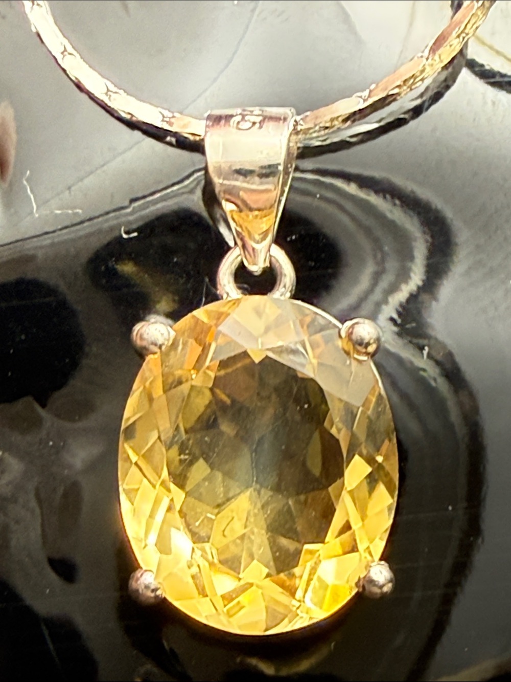 925 Sterling Silver Necklace with 3 CT CITRINE Yellow Oval Gem Pendant NEW